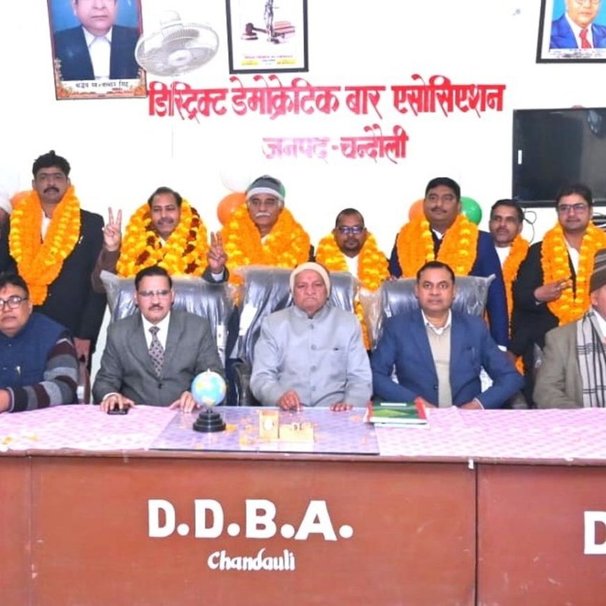 चंदौली डिस्ट्रिक्ट डेमोक्रेटिक बार के अमरेंद्र प्रताप बने अध्यक्ष:महामंत्री चुने गए राघवेंद्र प्रताप सिंह, एकल नामांकन से निर्विरोध हुआ चयन