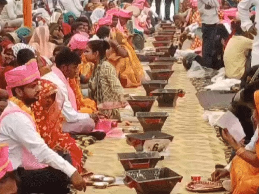 मुख्यमंत्री सामूहिक-विवाह समारोह में भूखे लौटे 100 दूल्हा-दुल्हन:मंत्री-विधायकों के सामने हंगामा हुआ, खाना छोड़कर भागे कर्मचारी; 193 जोड़ों की शादी हुई थी