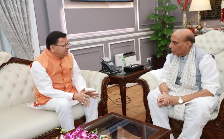 मुख्यमंत्री पुष्कर सिंह धामी और रक्षा मंत्री राजनाथ सिंह की महत्वपूर्ण मुलाकात, राज्य के विकास पर चर्चा