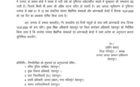देहरादून में 10 जुलाई को भारी बारिश की संभावना, सभी स्कूल और कॉलेज रहेंगे बंद