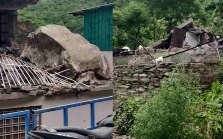 देवप्रयाग में नृसिंहगाचल पर्वत से भूस्खलन, मकान क्षतिग्रस्त, वाहन दबे, एक घायल