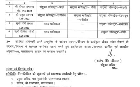 देहरादून: IAS अधिकारियों के स्थानान्तरण आदेश जारी, प्रशासनिक बदलाव की पहल