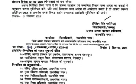 उत्तराखण्ड: स्कूलों में अवकाश का आदेश, 01 से 05 सितंबर तक भारी बारिश की संभावना