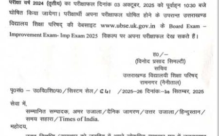 उत्तराखंड बोर्ड हाईस्कूल एवं इण्टरमीडिएट परीक्षाफल सुधार परीक्षा का परिणाम घोषित होने की तिथि