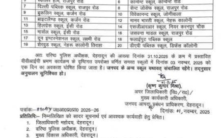 बड़ी खबर-(देहरादून) 3 नवम्बर इन स्कूलों में अवकाश घोषित, आदेश जारी