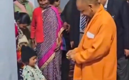 पैतृक गांव पंचूर पहुंचे CM योगी आदित्यनाथ, ग्रामीणों से मिले, बच्चों बंटी ट्रॉफी और चॉकलेट