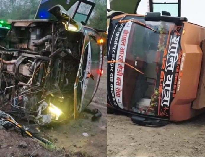 हरिद्वार से नेपाल जा रही बस का हादसा, 1 माह की बच्ची समेत 6 यात्रियों को लगी चोटें