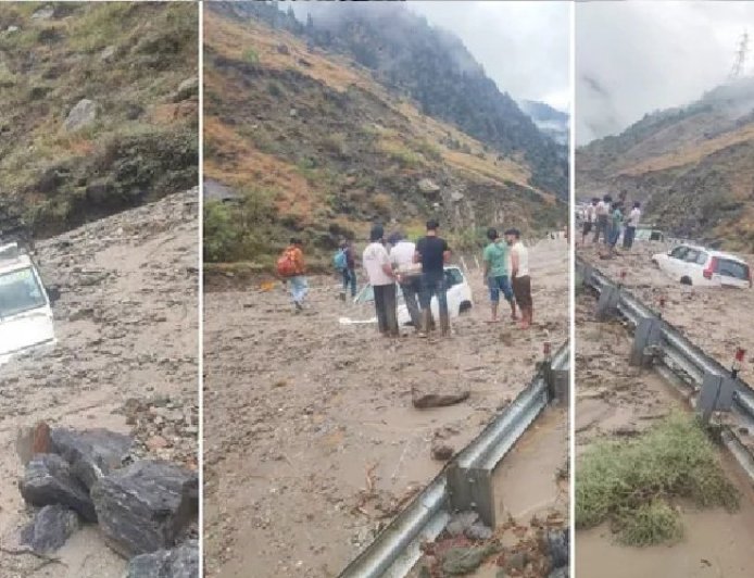हिमाचल प्रदेश में मानसून का तूफान: NH-5 पर बाढ़ से वाहन फंसे, लंबा जाम