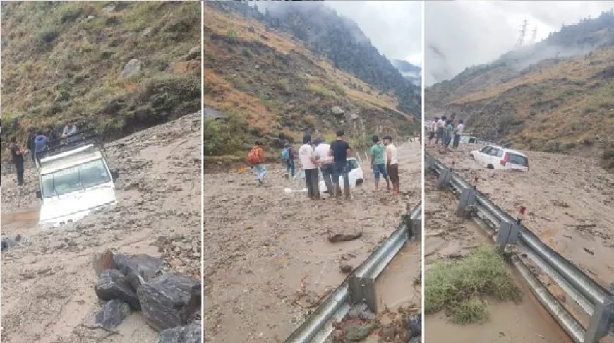 हिमाचल प्रदेश में मानसून का तूफान: NH-5 पर बाढ़ से वाहन फंसे, लंबा जाम