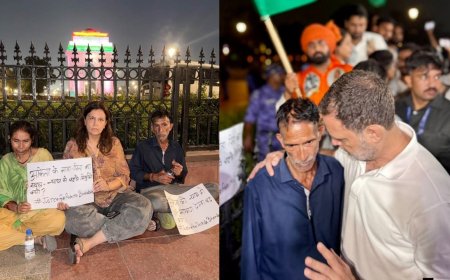 दुष्यंत को राज्यपाल बनाने के खिलाफ इंडिया गेट पर अंकिता के माता पिता का धरना, राहुल प्रियंका भी पहुंचे