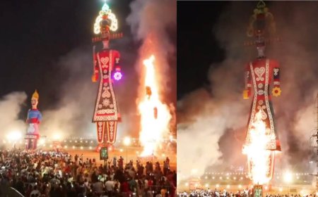 CM धामी ने परेड ग्राउंड में विजयादशमी पर्व पर की शिरकत, रिमोट दबाकर किया 181 फीट ऊंचे रावण के पुतले का दहन
